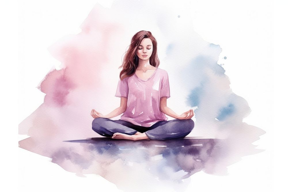 Adult yoga white background contemplation. AI generated Image by rawpixel.