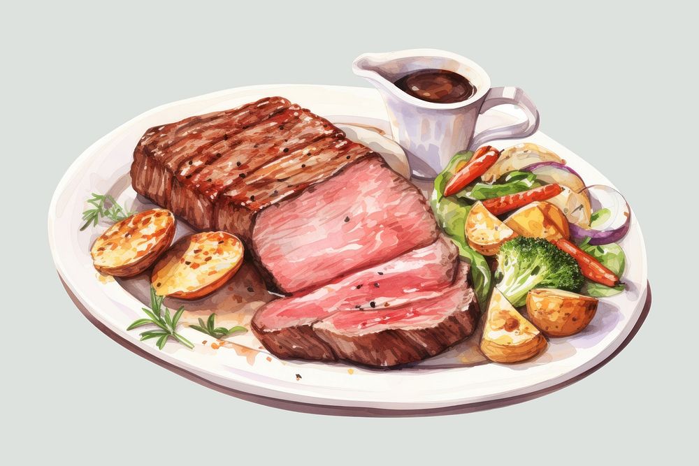 Steak plate dish meat. AI generated Image by rawpixel.