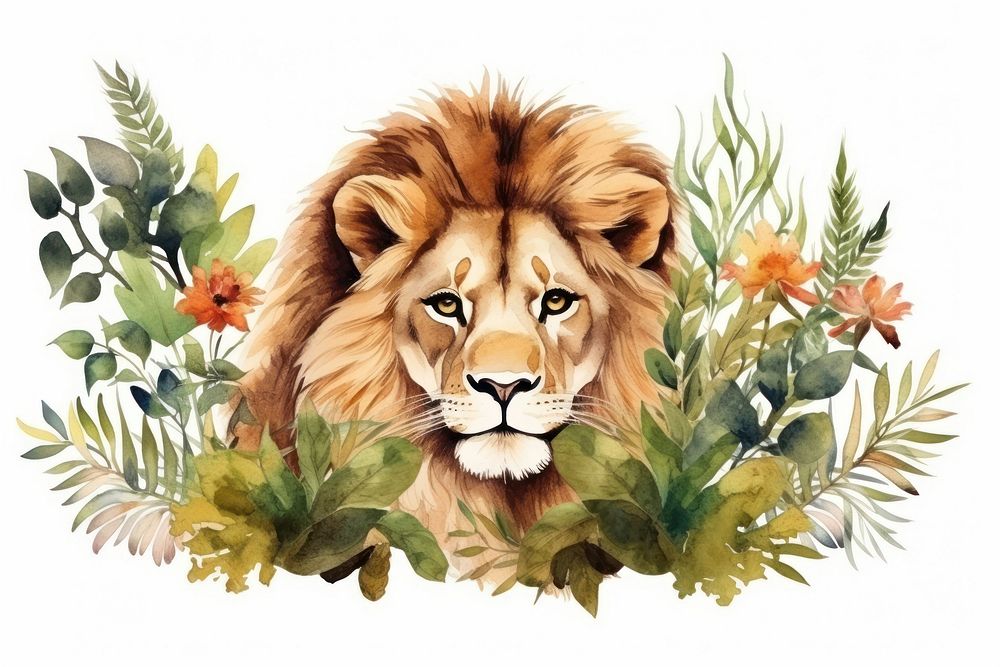Mammal plant lion white background. AI generated Image by rawpixel.