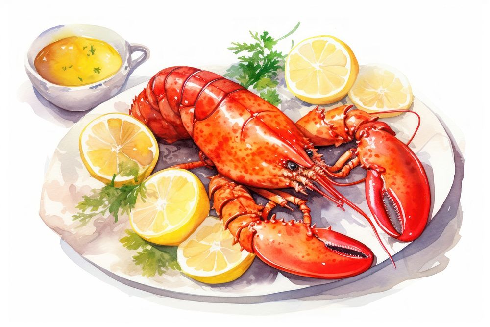 Lobster lemon seafood fruit. 