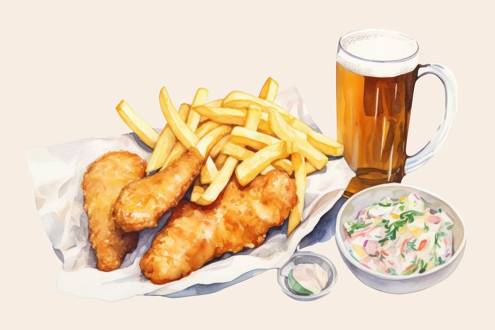 Food meal fish beer. AI generated Image by rawpixel.