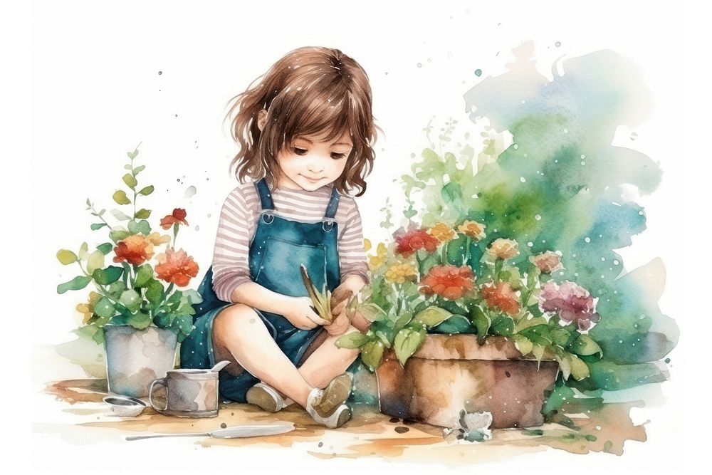 Gardening flower plant girl. 