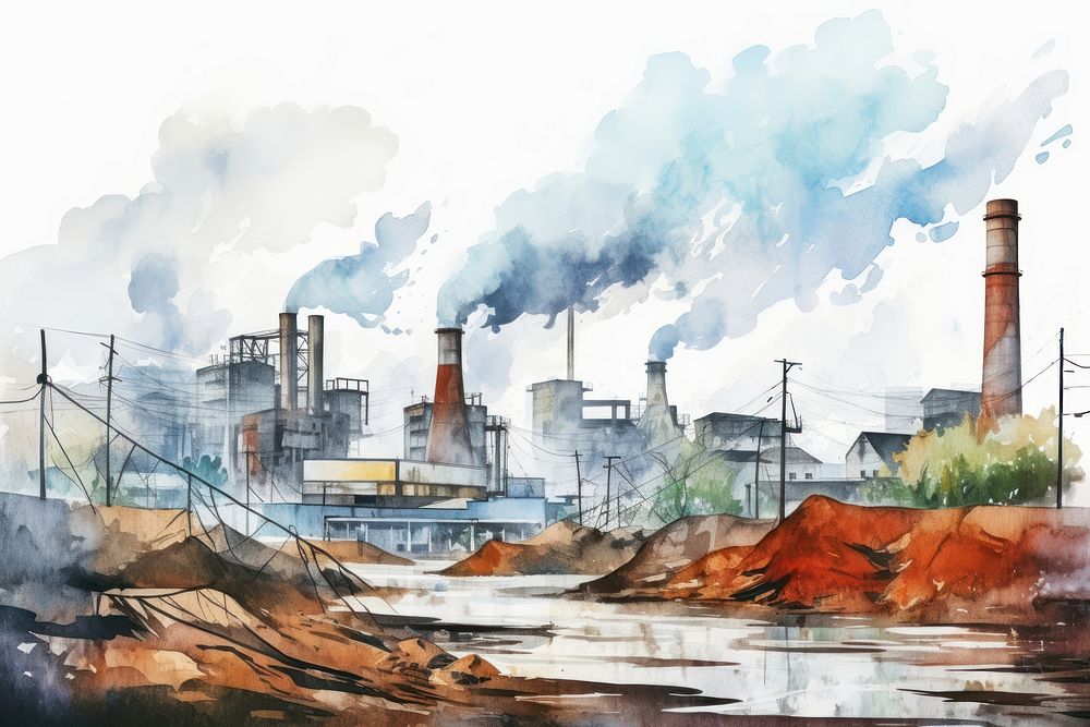Pollution factory architecture smoke. AI generated Image by rawpixel.