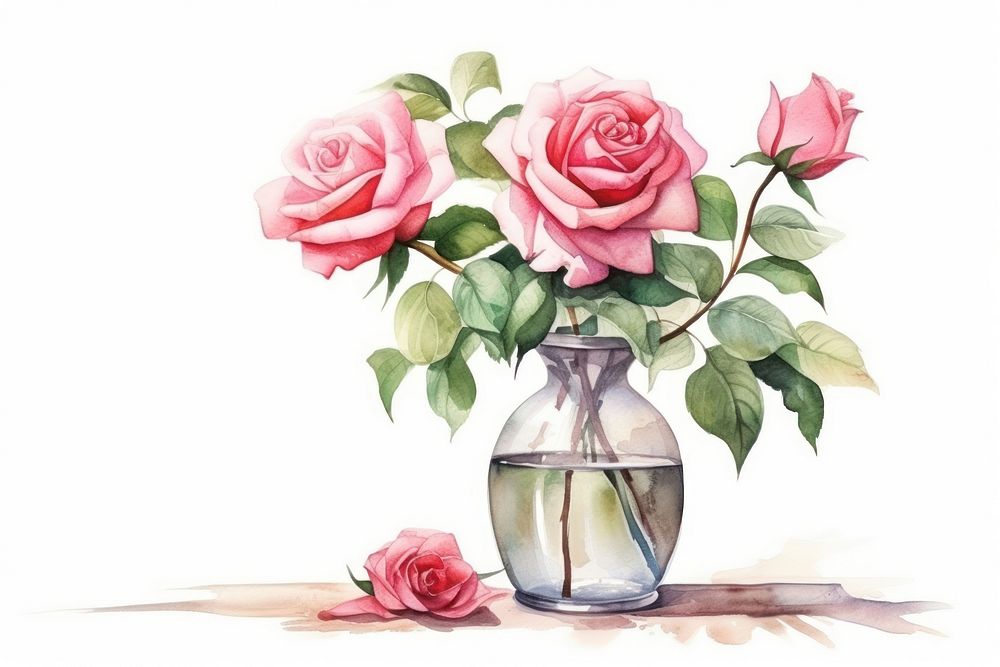 Vase rose flower table. AI generated Image by rawpixel.