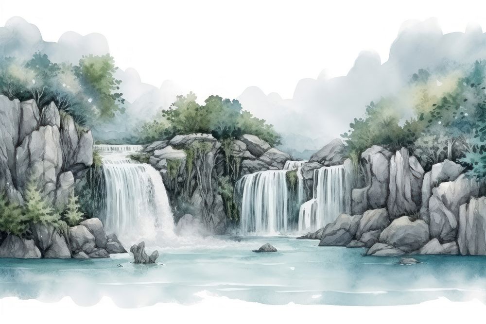 Waterfall landscape outdoors nature. AI generated Image by rawpixel.