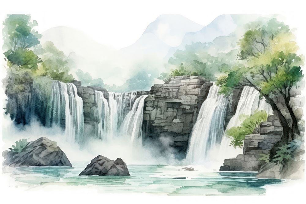 Waterfall landscape outdoors nature. AI generated Image by rawpixel.