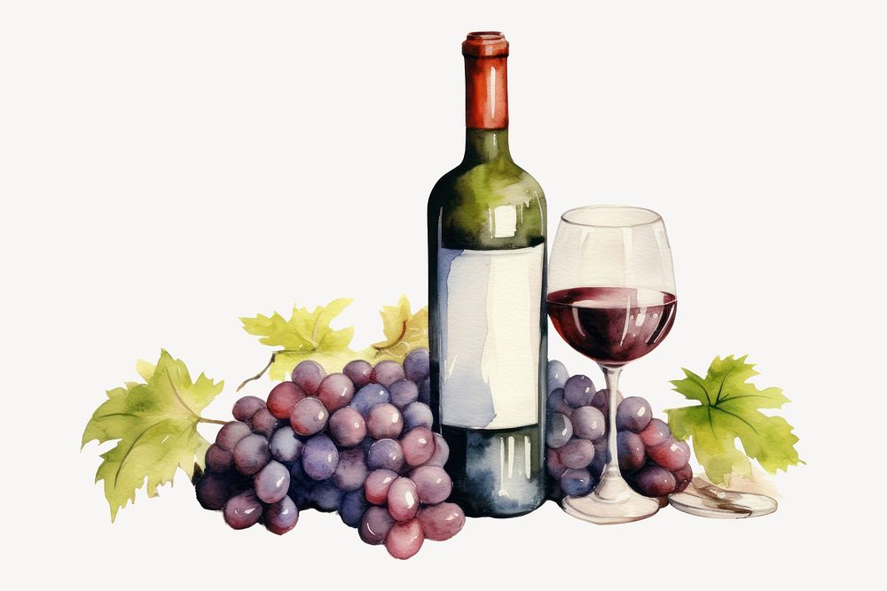 Bottle grapes glass wine. AI generated Image by rawpixel.