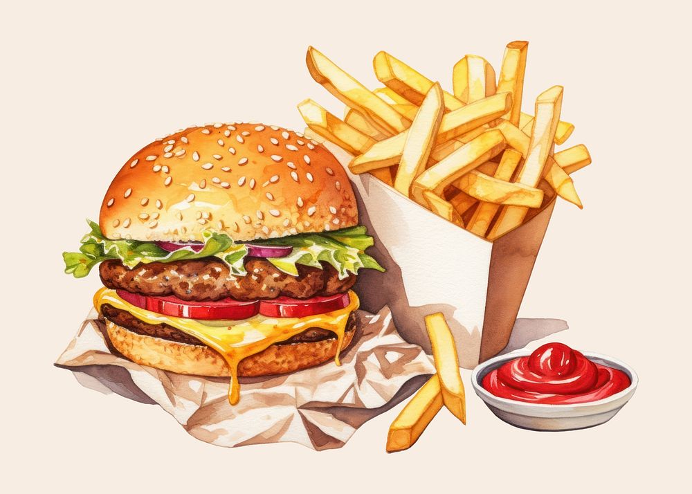 Ketchup cheese burger food. AI generated Image by rawpixel.