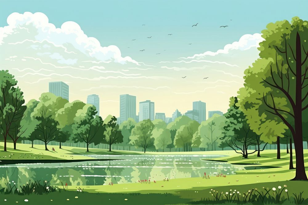Landscape green tree city. AI generated Image by rawpixel.