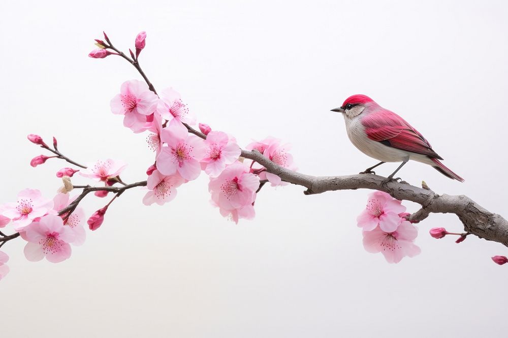Bird blossom branch flower. AI generated Image by rawpixel.