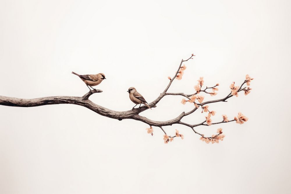 Bird branch animal plant. AI generated Image by rawpixel.