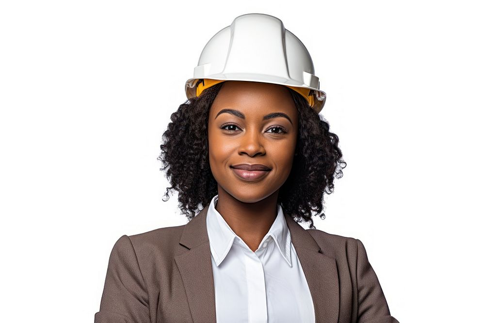 Portrait hardhat helmet female. 