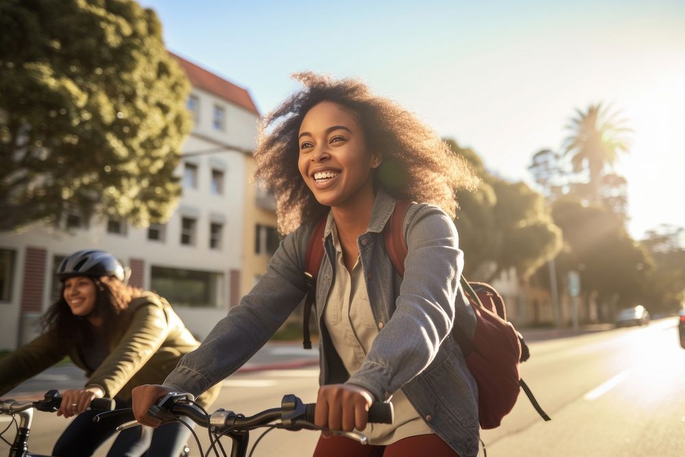 Cycling laughing bicycle vehicle. AI generated Image by rawpixel.