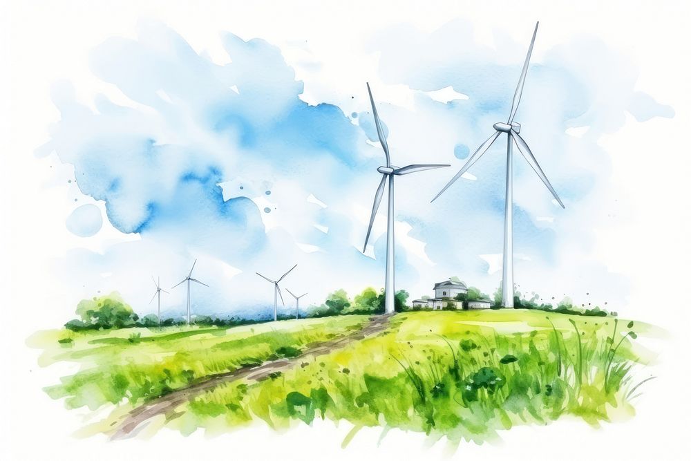 Grassland windmill outdoors turbine. AI generated Image by rawpixel.
