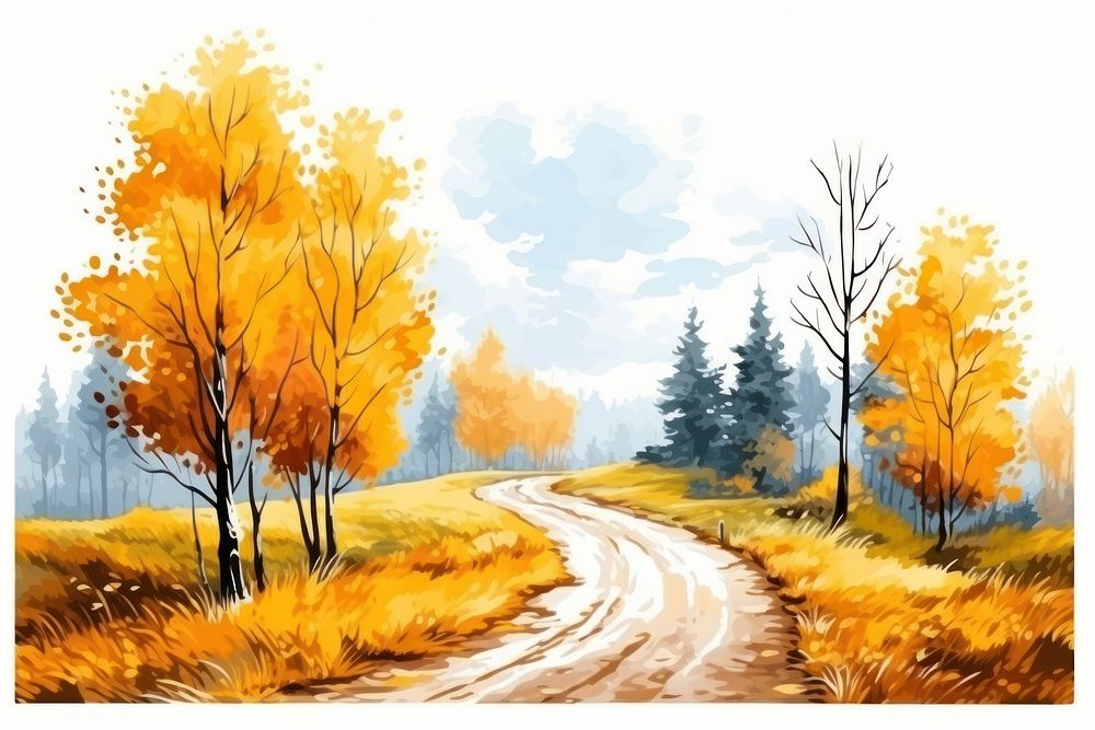Landscape outdoors painting autumn. AI generated Image by rawpixel.