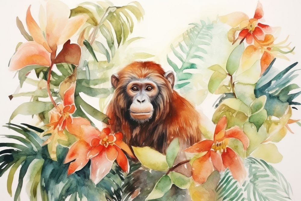 Animal ape wildlife mammal. AI generated Image by rawpixel.