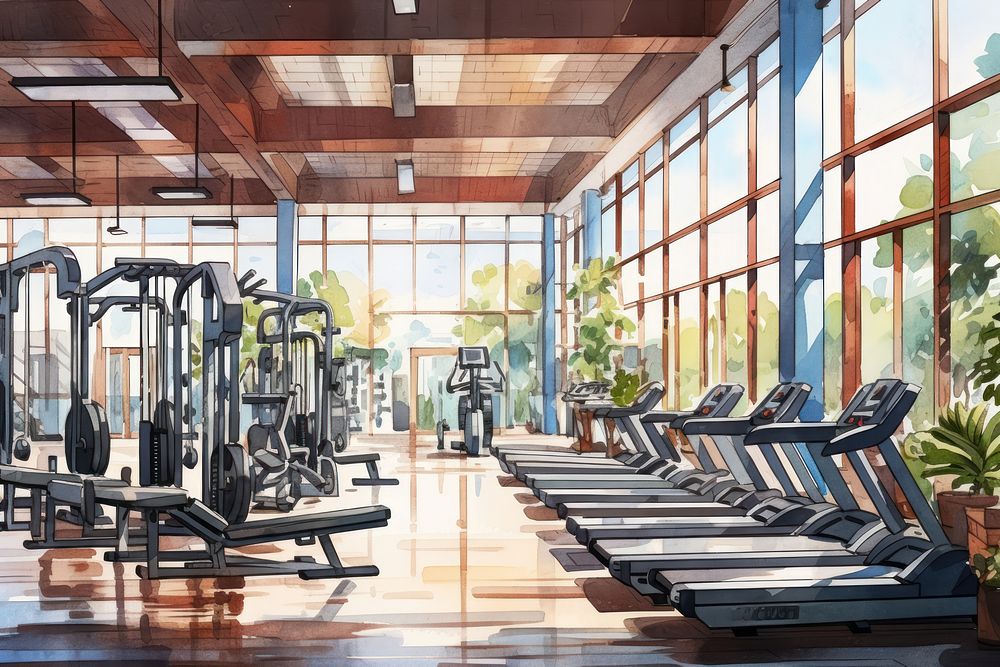 Gym architecture treadmill building. AI generated Image by rawpixel.