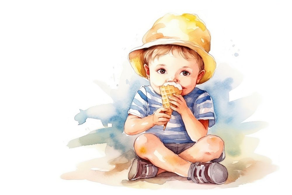 Portrait eating cream baby. AI generated Image by rawpixel.
