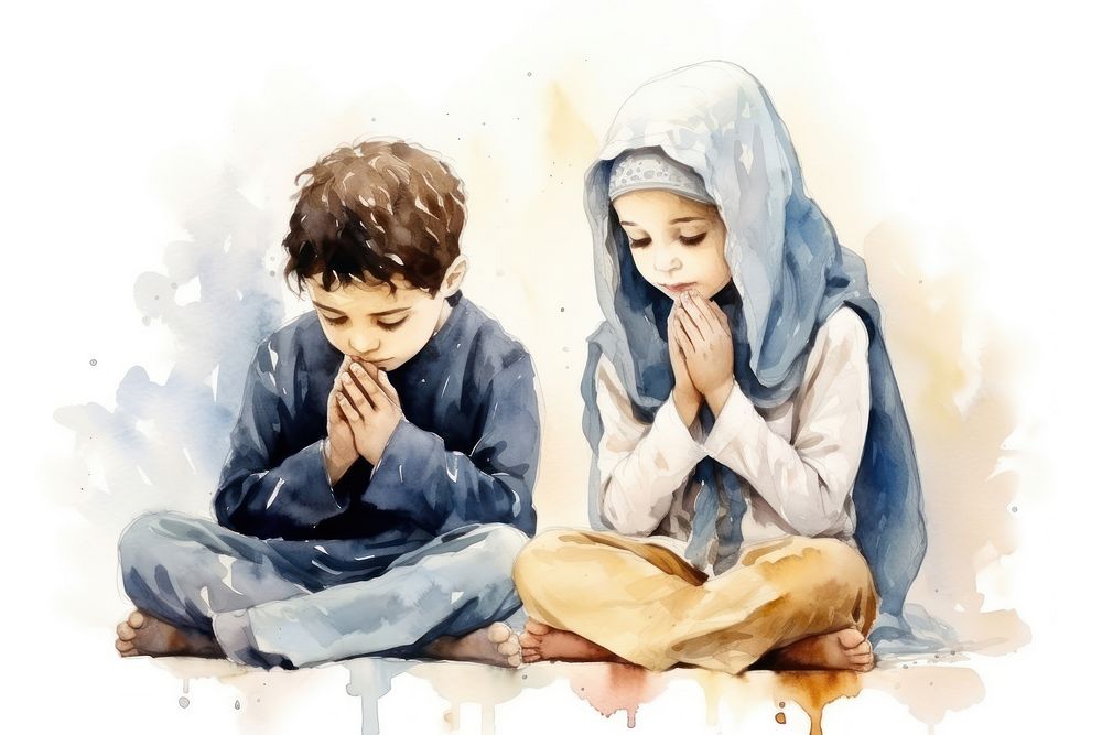 Praying boy togetherness spirituality. 