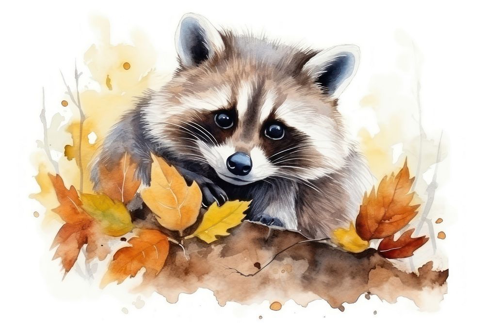 Raccoon animal mammal plant. AI generated Image by rawpixel.