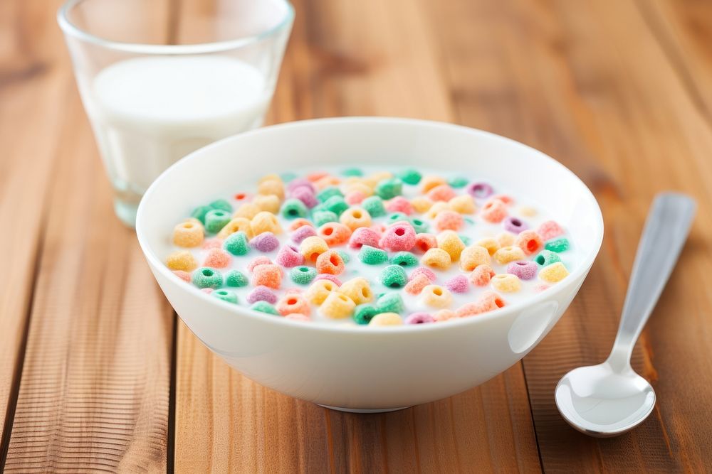 Milk cereal spoon food. AI generated Image by rawpixel.