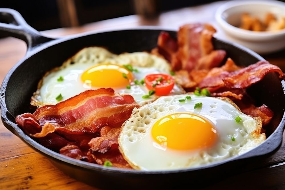 Egg breakfast bacon fried. 