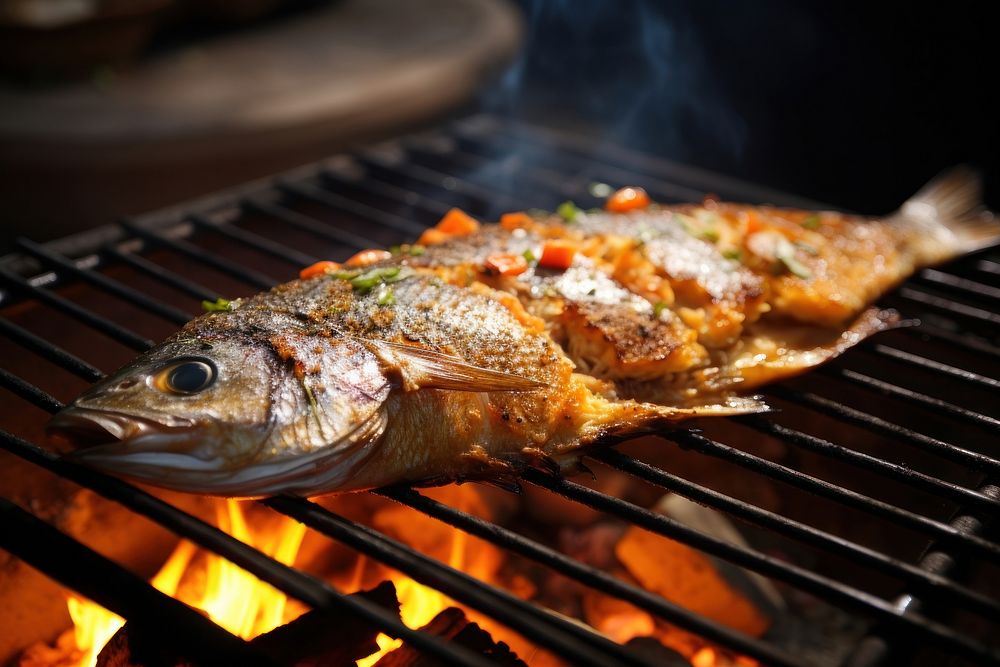 Fish grilling grilled cooking. AI generated Image by rawpixel.