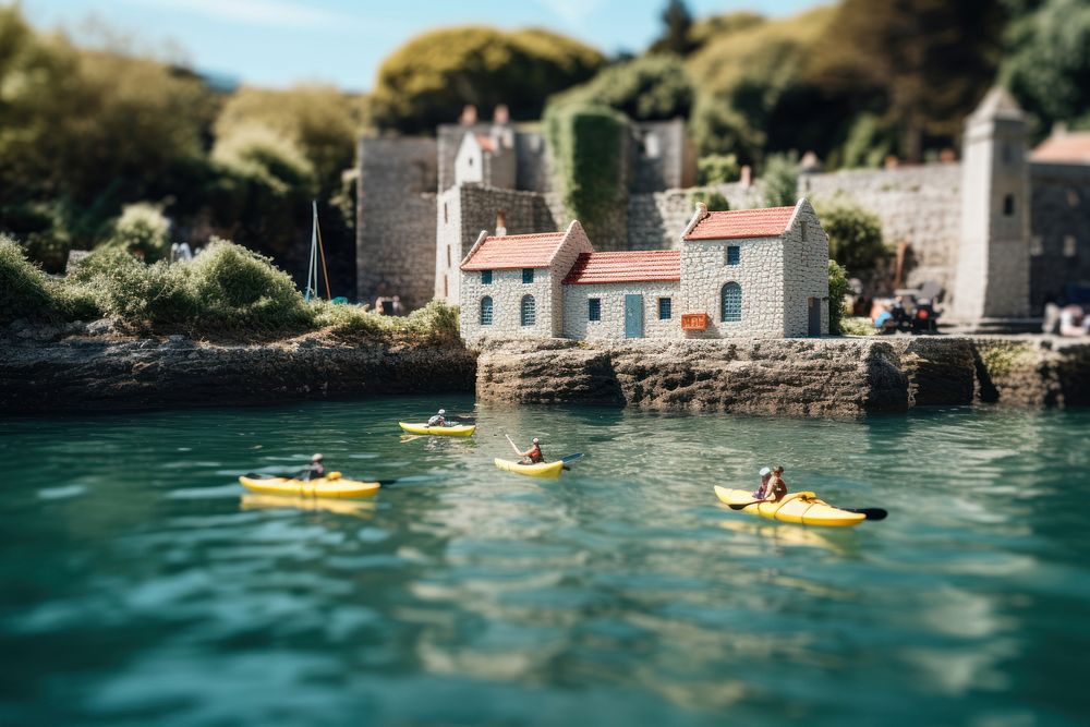 Architecture kayaking watercraft building. AI generated Image by rawpixel.