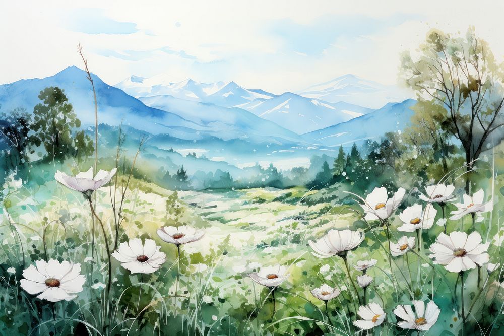 Landscape mountain outdoors painting. AI generated Image by rawpixel.