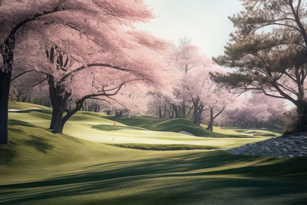 Golf outdoors blossom nature. AI generated Image by rawpixel.