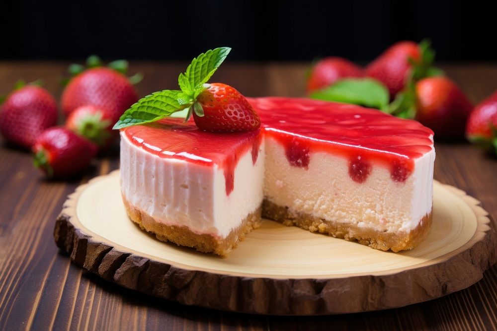 Cheesecake strawberry dessert food. AI generated Image by rawpixel.