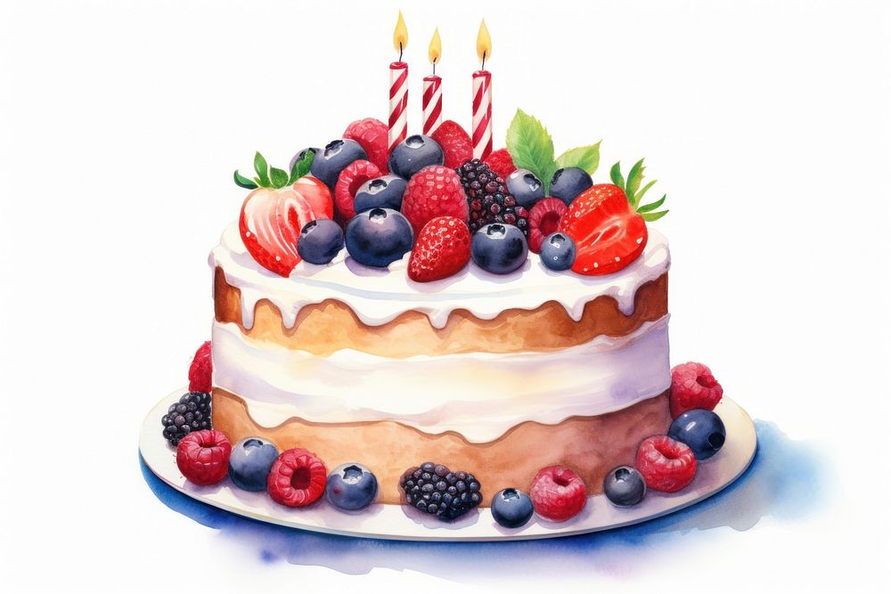 Cake blueberry raspberry birthday. AI generated Image by rawpixel.