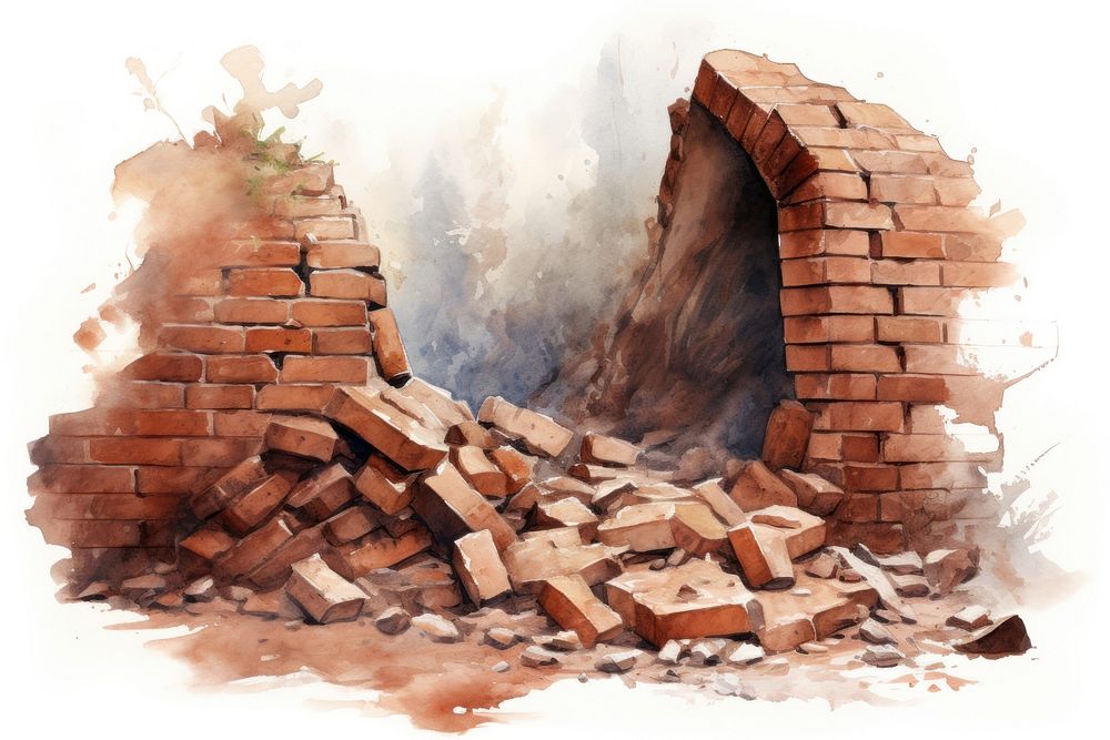 Brick wall architecture destruction. AI generated Image by rawpixel.