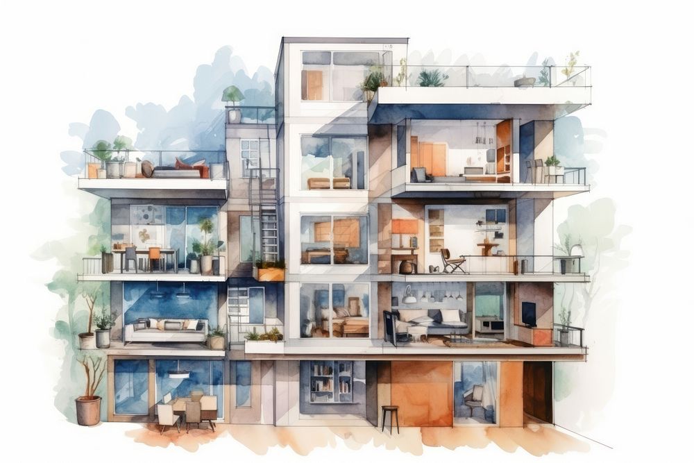 Architecture apartment building neighbourhood. AI generated Image by rawpixel.