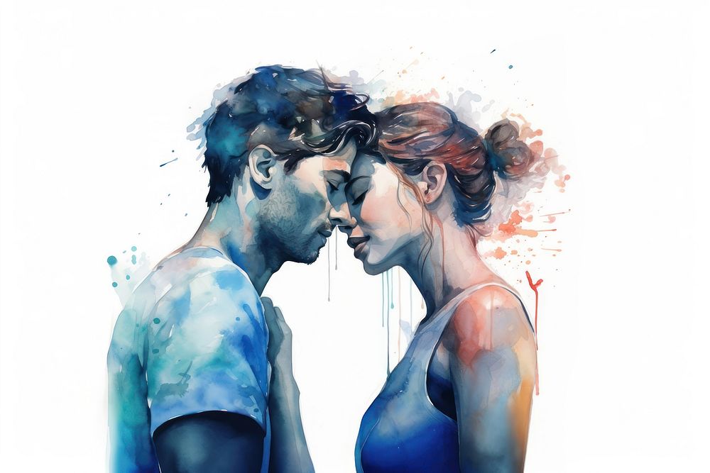 Portrait painting kissing adult. AI generated Image by rawpixel.