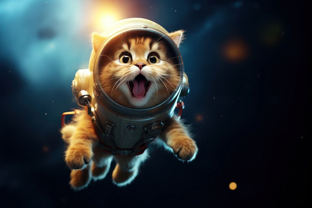 A cat flying with a rocket in front of a big full moon blur background bokeh --ar3:2
