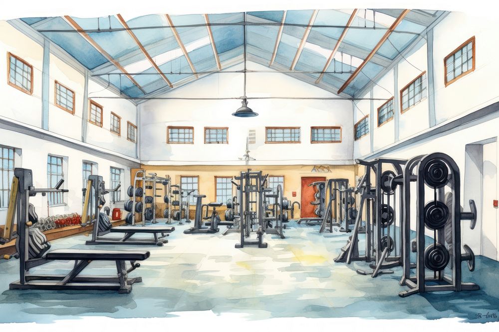 Gym architecture building technology. AI generated Image by rawpixel.
