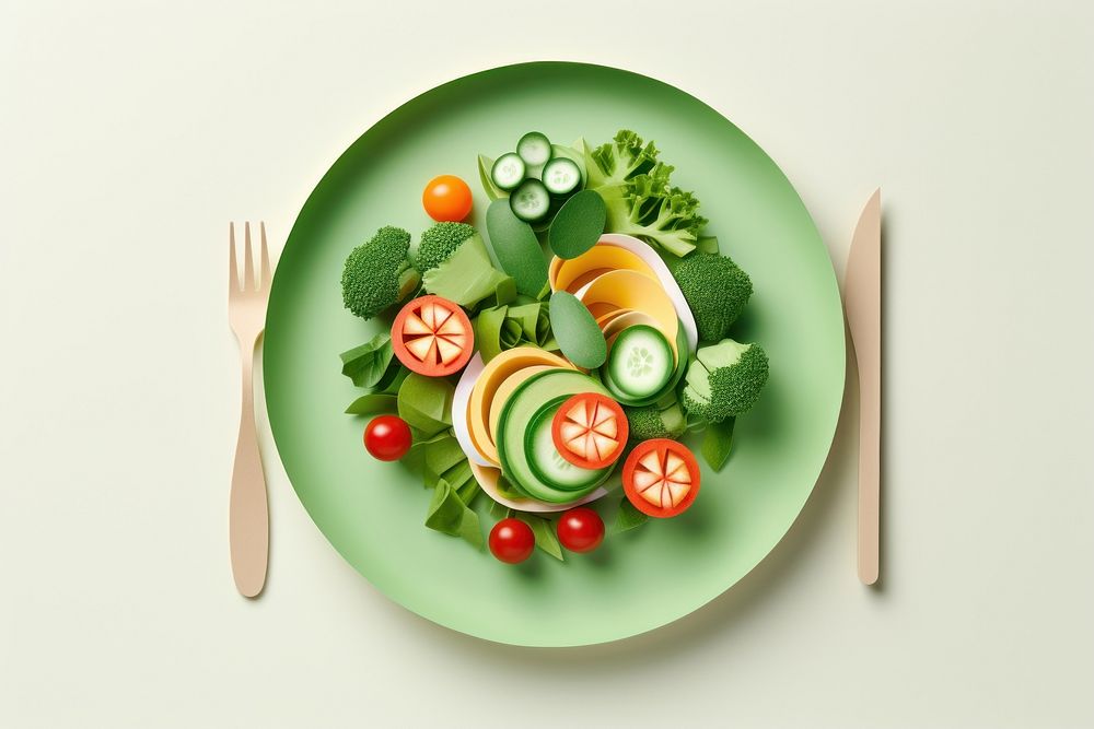 Plate salad knife food. AI generated Image by rawpixel.