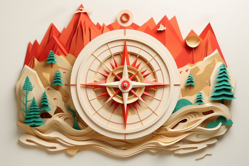 Compass craft art red. AI generated Image by rawpixel.
