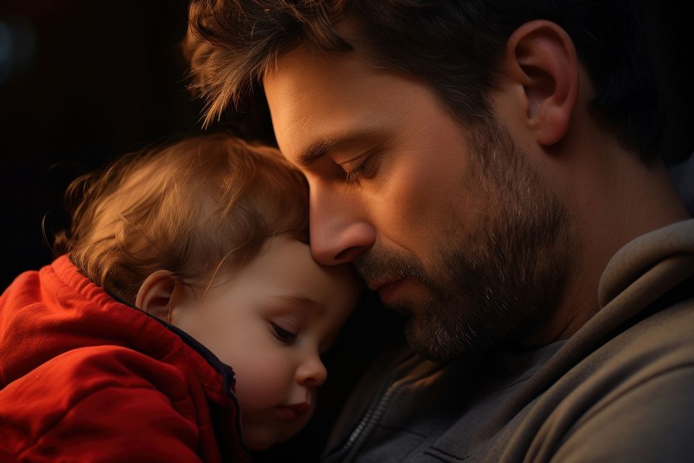 Portrait kissing beard child. AI generated Image by rawpixel.