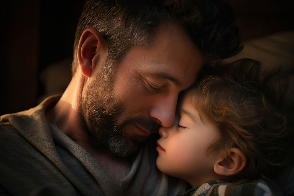 Portrait kissing beard child. AI generated Image by rawpixel.