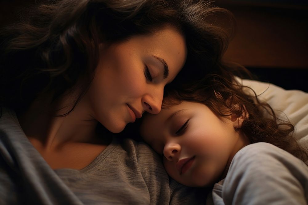 Sleeping kissing child adult. AI generated Image by rawpixel.