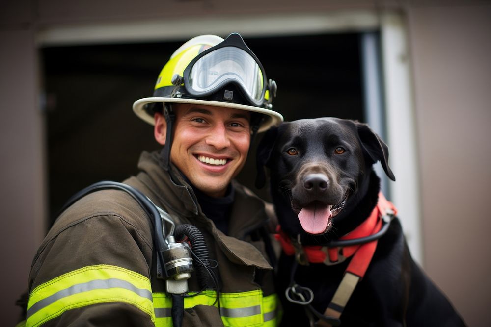 Firefighter helmet adult dog. AI generated Image by rawpixel.