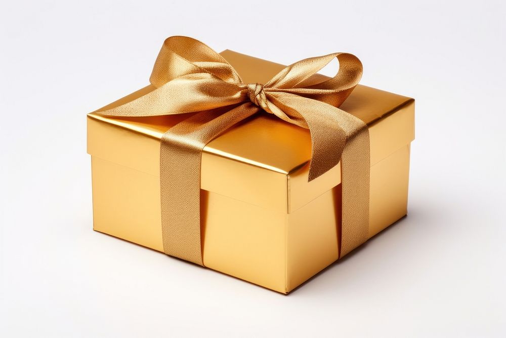 Gift box gold white background. AI generated Image by rawpixel.