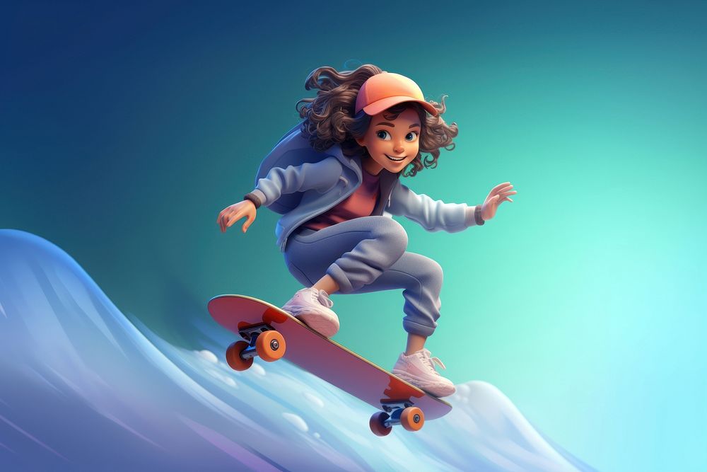 Skateboard jumping cartoon skateboarding. AI generated Image by rawpixel.