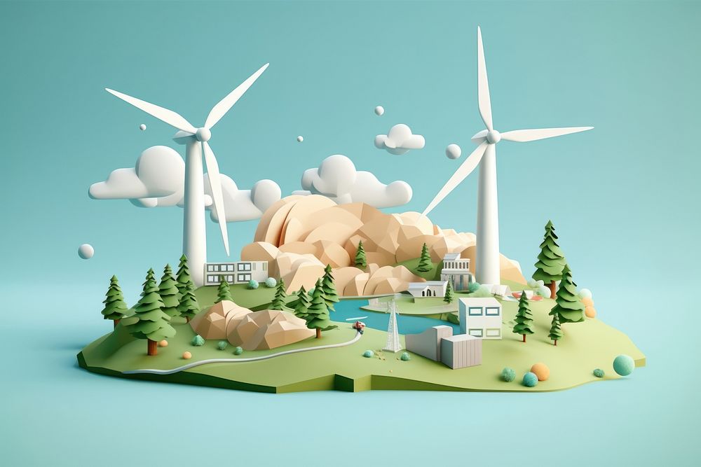 Turbine cartoon toy wind turbine. AI generated Image by rawpixel.