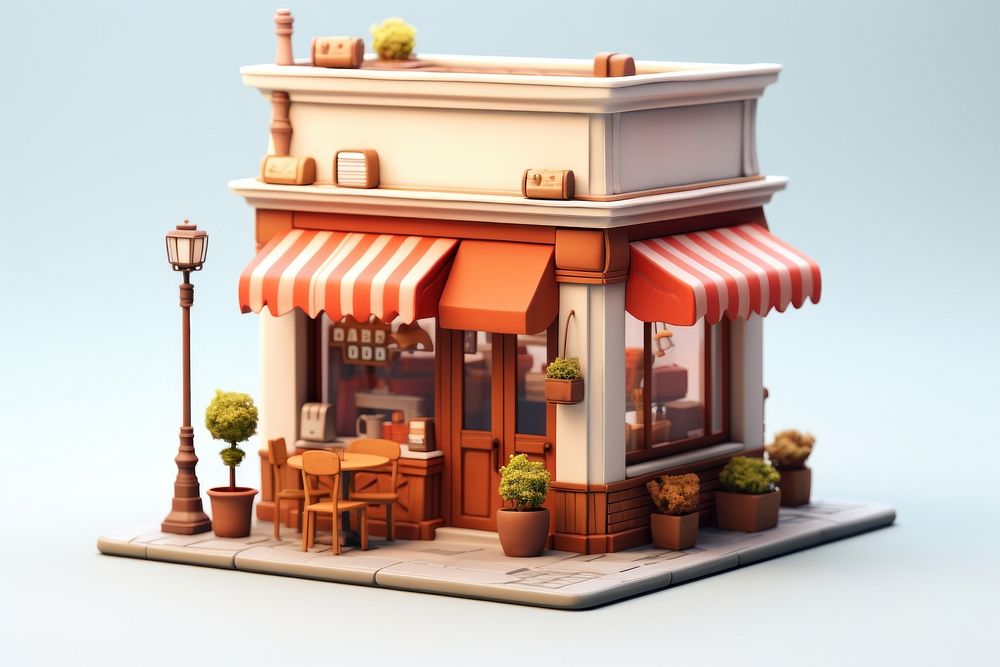 Restaurant architecture dollhouse building. AI generated Image by rawpixel.