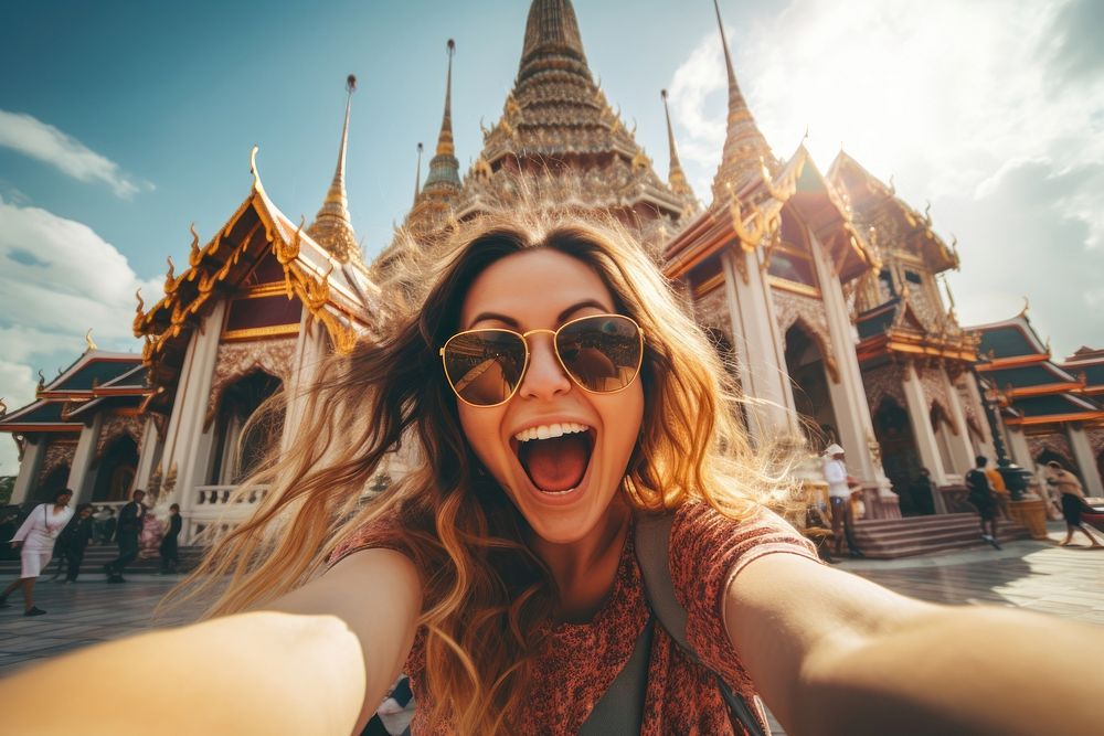 Selfie sunglasses landmark tourism. 