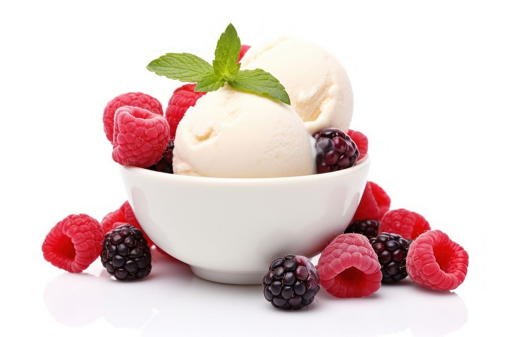Cream raspberry dessert berries. AI generated Image by rawpixel.