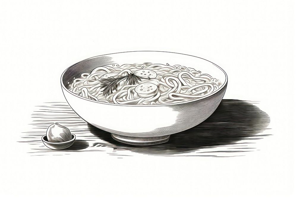 Drawing food bowl freshness. AI generated Image by rawpixel.